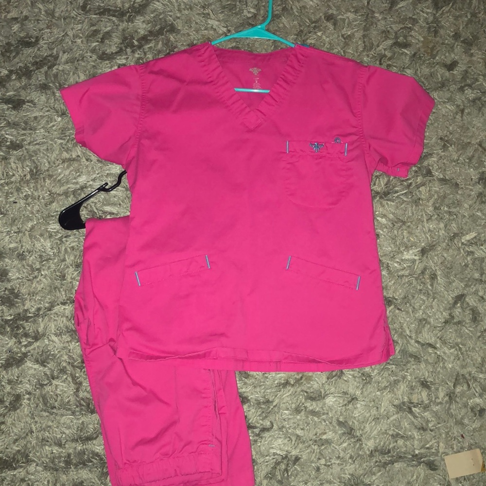 pink med couture scrub set